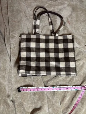 Brown Cream Buffalo Plaid Check Tote Bag Tassel Shoulder Handbag thumbnail 3