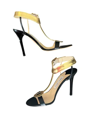 Jimmy Choo Women’s Y2K Vintage Leather Colorblock Pattern T Strap Open Toe Heels thumbnail 6