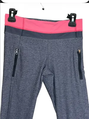 lululemon athletica Heathered Gray Leggings with Pink Waistband thumbnail 2