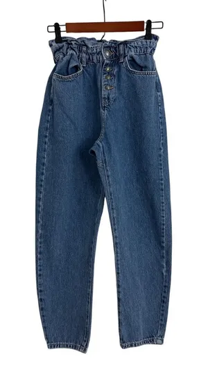 ZARA Jeans Retro Paper Bag Timeless High Waist Denim Blue Jeans Size 0 thumbnail 1
