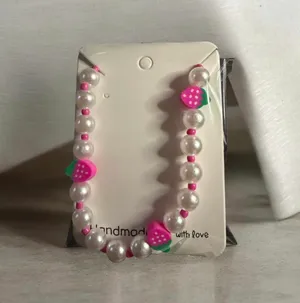 Strawberry with White Pearls Necklace Pink thumbnail 3