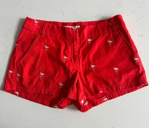 J. Crew Flamingo Embroidered Red Women's Shorts thumbnail 1