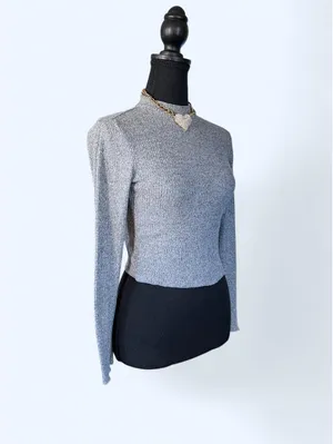 Vintage Y2K Ambiance Ribbed Mock Neck Crop Top Coastal Old Money Size Small 🤍 thumbnail 2