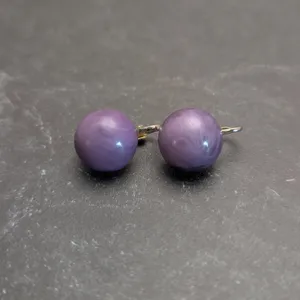 Vintage Clip On Earrings 5/8" Domed Circle Muted Marbled Purple Retro thumbnail 2