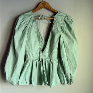 STAUD Luna Peplum Top In Sage 4 thumbnail 3