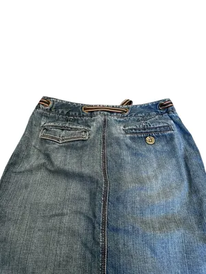 Vintage Y2K Denim Skirt Size 6 Low Rise Grommet Ribbon Belt Boho Streetwear thumbnail 6