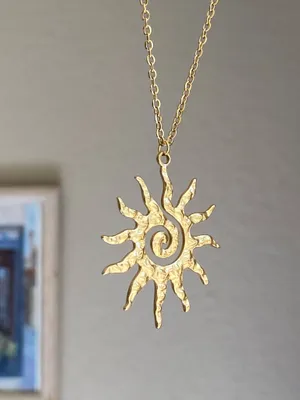 Handmade gold tone stainless steel sun boho retro vintage style necklace☀️ thumbnail 3