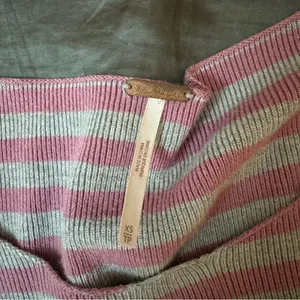 Free people gray pink striped crop off the shoulder sweater pullover size XS thumbnail 12