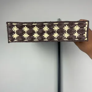 Rectangle Brown Star Flower Woven Box Tiki Beach Straw Structured Handbag‎ thumbnail 7