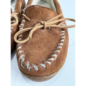 Minnetonka‎ Brown Suede Shearling Lined Moccasins Leather Laces Women's 6 thumbnail 11