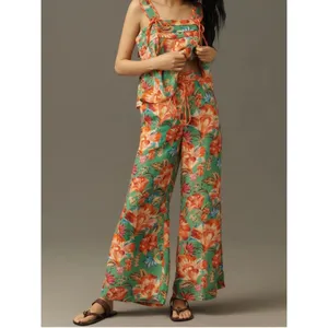 Farm Rio X Anthropologie Tie-Front Tropicart Floral Wide-Leg Pants Size S thumbnail 3