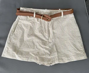 Zara beige stripe mini skirt brown belt thumbnail 4