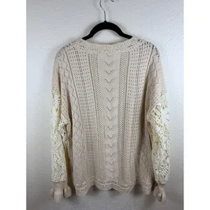 Lace Crochet Long Sleeve Hollow Out Knit‎ Sweater Pullover Top Pointelle L Boho thumbnail 4