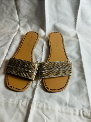 Andiamo Gold Rhinestone Embellished Square Toe Flat Slide Sandals Size 6.5 thumbnail 2