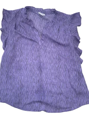 Liz Claiborne Lavender Purple Black Dash-Dot Ruffle Blouse - Size Large thumbnail 4