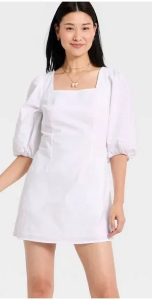 A New Day Dress Midi White Linen Blend Size M thumbnail 1