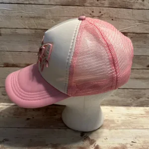 Bow Trucker Hat Pink White Coquette Blingy Mesh One-Size Snap Back Girly Cap thumbnail 4