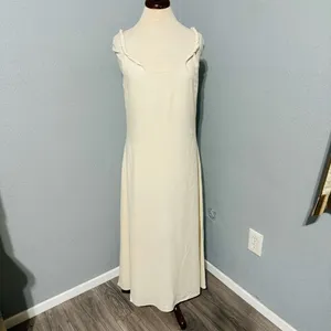 Zara Bloggers Fav Ecru Linen Blend Bohemian Open Back Cut Out Midi Dress‎ Sz L thumbnail 10