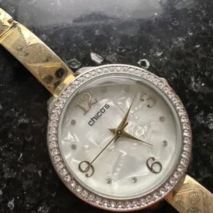 Chico’s Large Face Mother of Pearl Pave Rhinestone Goldtone Delicate‎ Band Watch thumbnail 5
