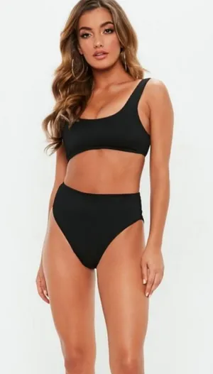 Missguided NWT Black Ribbed High Waisted Bikini Bottom Mix & Match Size 6 thumbnail 1