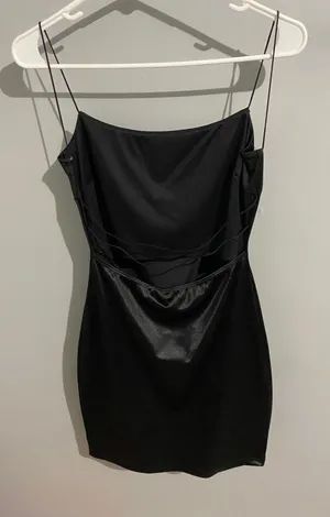 Womens Black Satin Mini Dress L thumbnail 2