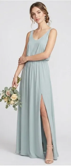 Show me your MuMu split Maxi dress SMALL sage sleeveless Bridesmaid prom thumbnail 1