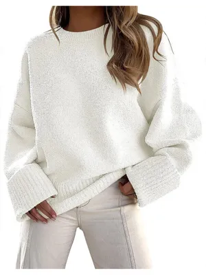Cozy Women's Cream Bouclé Crewneck Sweater thumbnail 1