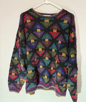 VTG NORTHERN ISLES Nordic Grandpa Sweater Funky Chunky Knit Multi Color Size XL thumbnail 1