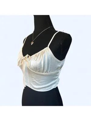 Coastal mermaidcore satin tie front crop top Y2K Forever 21 size small 🤍 thumbnail 5