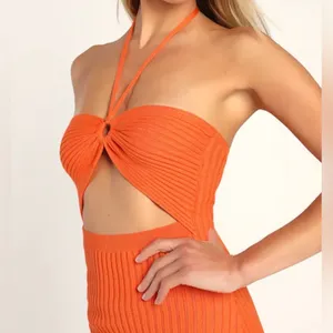 NWT Lulus Ribbed Knit Cutout Halter Midi Dress‎ Size XL thumbnail 4