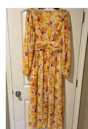 New SHEIN Frenchy Yellow Floral Lined Maxi Dress Boho Long Sleeve Formal Wedding thumbnail 4