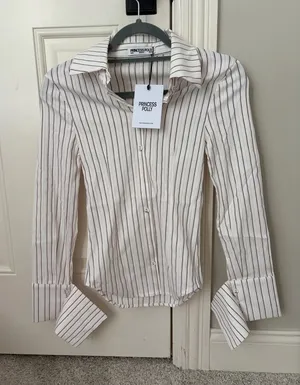 Princess Polly White Striped Button-Up Shirt thumbnail 1