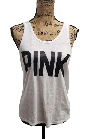 PINK Victoria's Secret White Racerback Tank Top with Lace Back‎ - Women's thumbnail 1
