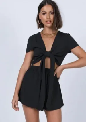 Princess Polly Black Romper Tie Front thumbnail 1
