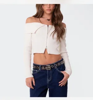 Edikted Fold Over Double Zip Knit Top thumbnail 2
