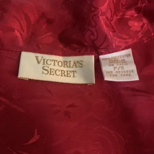 Victoria's Secret VTG 90's Pajama Top Sz PS Gold‎ Label Red Button Down Collar thumbnail 7