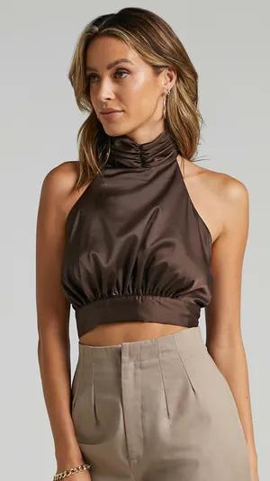 Showpo Brown Halter Top (open Back) thumbnail 1