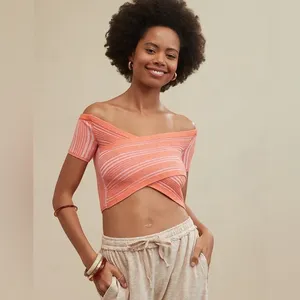 Aerie Reversible Sweater Cropped Top Picante Orange & Pink Soft Size Medium thumbnail 2