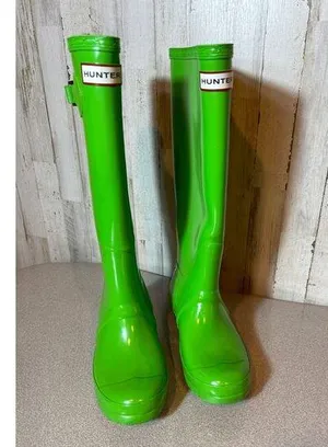Hunter Kelly Green Gloss Tall Rain Boots‎ Size 4M/5F thumbnail 1