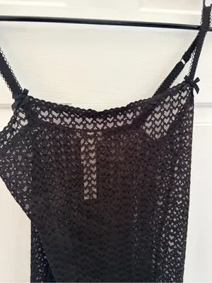 PINK Victoria's Secret Black Heart Lace Swim Cover-Up Slip thumbnail 3