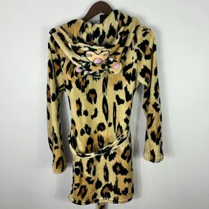ASOS Leopard Print Robe Womens XS Tan Black Hooded Fleece Animal‎ Loungewear thumbnail 2
