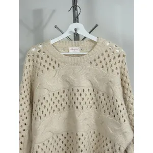 Allie Rose Cream Cable Knit Open Stitch Sweater Womens Size M Oversized Crochet Pullover thumbnail 5
