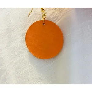 Boho Mandala Wood Fabric Drop Earrings Orange Teal Round Geometric Dangle thumbnail 3