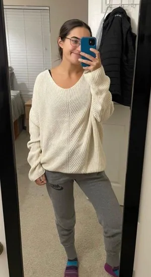 Urban Outfitters Cream Ivory Ribbed Knit Chunky Oversized V Neck Sweater Small thumbnail 6