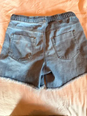 Aerie Small Distressed Denim Pull On Shorts Rope Drawstring Raw Hem thumbnail 4