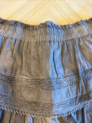 LoveShackFancy Women’s Medium Washed Purple Gray Tiered Lace Mini Skirt thumbnail 3