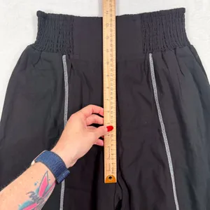 TARSE Medium Wide Leg Palazzo Pants Black Linen Blend Contrast Stitch Boho Viral thumbnail 11