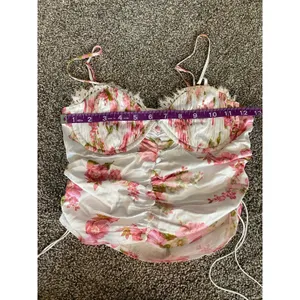 For Love and Lemons Floral Satin Crop Top- Small thumbnail 3