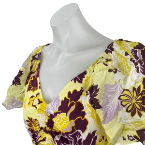 Anthropologie Maeve Womens Multicolor Floral Cinched Crop Peasant Blouse Top M thumbnail 3