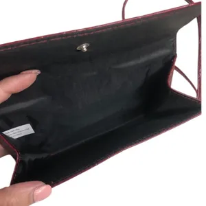 Deep Red Faux Leather Croc Textured Mini Fold Snap Purse Handbag thumbnail 3